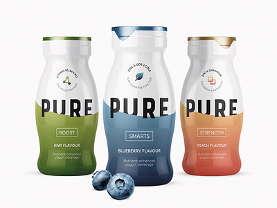 Pure Yoghurt Range blueberry branding design icon kiwi packaging packs peach pure render visual vitamin