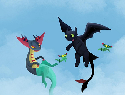 Dragapult & Toothless dragons illustration pokemon procreate