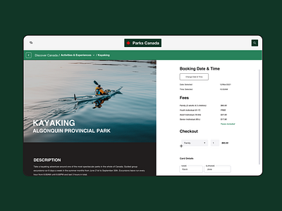 Parks Canada - activity app app concept app design canada kayaking nature parks ui design ux design