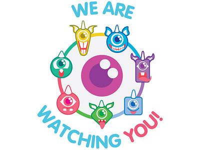 We are watching you! 2dart cute cuteillustration cyclop cyclops digitalart digitalillustration eyes flatart flatillustration graphic design illustration peepingeye vector vectorart watching you