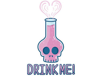 Drink me! aliceinwonderland bottle death digitalart digitalillustration drinkme flatart glass graphic design illustration liquid love poison potion props skeleton skull vector vectorart