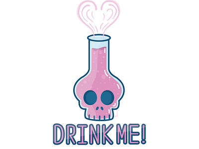 Drink me! aliceinwonderland bottle death digitalart digitalillustration drinkme flatart glass graphic design illustration liquid love poison potion props skeleton skull vector vectorart