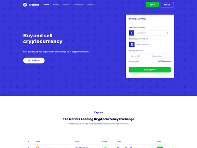Tradient - Dashboard Landing page