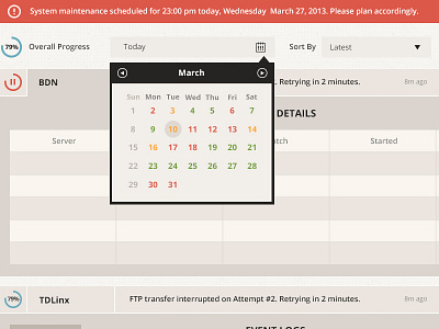 Tables and Calendar admin brown calendar green orange progress table