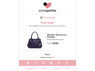 StyleSpotter Email Notification email notificationm pink template