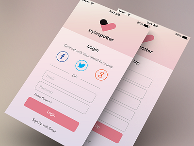 StyleSpotter Login clean elegant fashion ios iphone login modern pink register sign up transparent