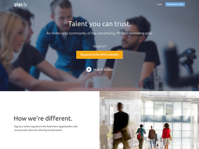 Gigsly Landing Page invite job landing talent