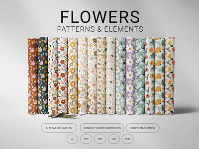 Flowers Pattern. 18 seamless pattern branding design graphic design illustration logo vector
