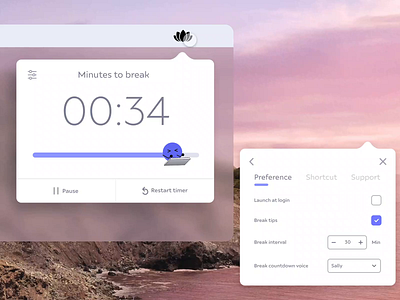 Break Reminder Desktop App adobe xd animation app design product design relax ui xd design xddailychallenge