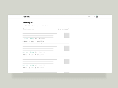 Medium Reading List Design adobe xd app design customize medium product design reading ui web