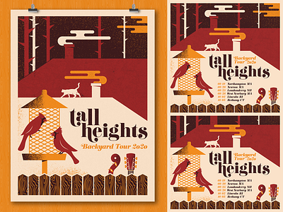 Tall Heights Tour Poster autumn birds cardinals fall fallcolors gigposters graphicdesign illustration new england screenprinting seasons tall heights
