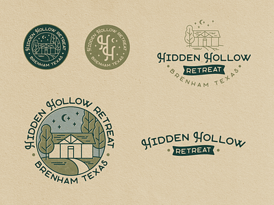 Hidden Hollow - Brand Elements badges branding graphicdesign hospitality illustration logodesign logos outdoors texas vacationrental