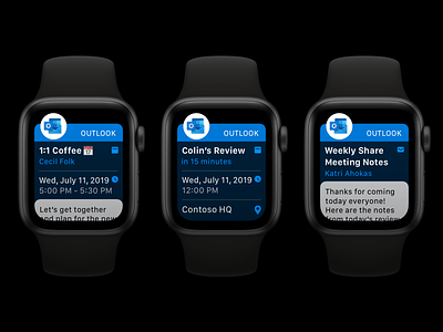 Apple Watch Notifications Refresh apple apple watch apps dark design interface microsoft outlook ui wearables