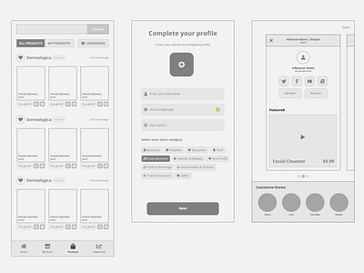 Wireframe Dashboard and Complete your profile add to cart miro mobile design mockup product design product page profile ux design wireframe wireframing