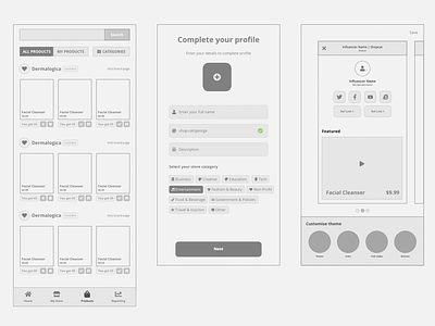 Wireframe Dashboard and Complete your profile
