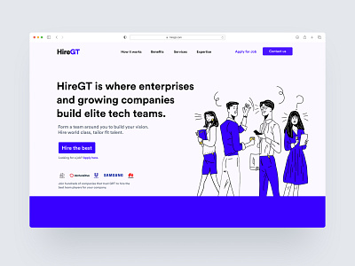 Remote Hiring Platform blue theme branding hero section hiring illustration landing page remote hiring remote jobs startups ui website website design