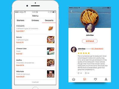 Restaurant Menu and Profile Feed bottom bar feed menu profile restaurant restaurant app restaurant design