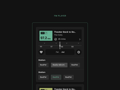 FM Player Card app design fm ui ux