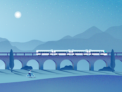 Train Booking bridge cycle feature graphic feature image google illustration landscape night train transport travel trip