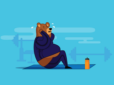 Gyming abs bear blue character chatbot crunches exercise fat gym illustrator rocky workout