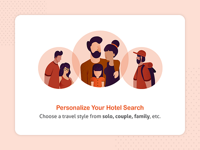 Hotel Personas character couple family hotel illustration illustrator onboarding personalize personas search solo travel