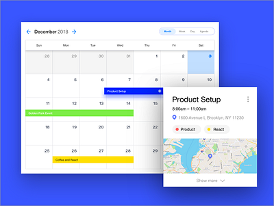 Memcare Calendar blue calendar cards desktop detials map tag ui ux web