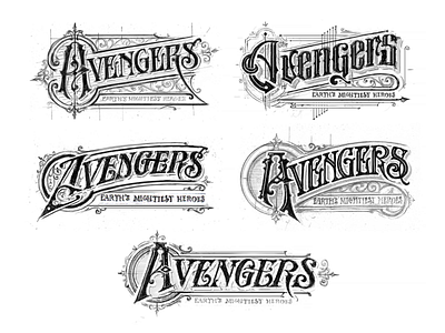 Lettering concepts for Marvel custom lettering design handlettering lettering logo logotype sketch typography victorkevruh vintage