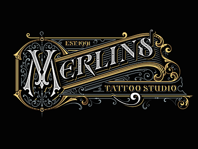 Vector for Merlins Tattoo studio branding calligraphy custom lettering handlettering identity lettering logo logotype typography victorkevruh