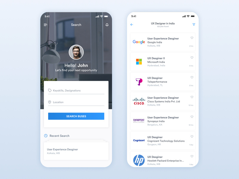 Job Search & Job List Screen App Design by mirza iftekar on Dribbble
