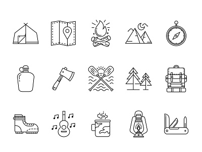 Hiking And Camping Icons camping design hiking icon illustration line outdoor outline symbol vector
