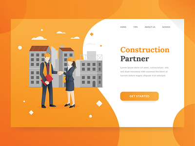 Construction Landing Page architechture building character construction contractor header illustration landing page vector worker