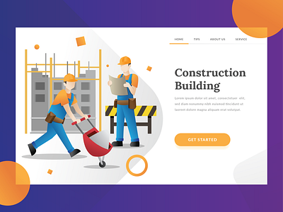 Building Construction Landing Page architecture building character colorful construction engineer flat gradient illustration landing people worker