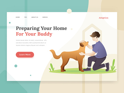 Pet Adoption Landing Page adopt adoption character dog doggy family header homepage illustration landing page man people pet shop pets