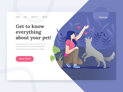Pet Life Landing Page adoption character dog doggy family happiness header homepage illustration landing page people pet shop pets women