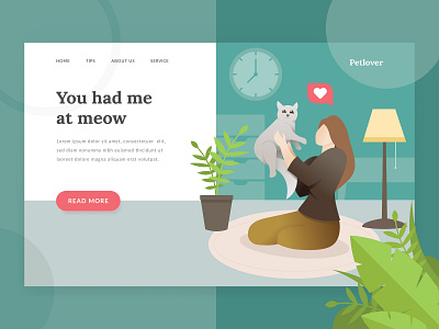 Pet Lover Landing Page adoption cat character cute dog family happiness header homepage illustration kitten kitty landing page people pet shop pets women