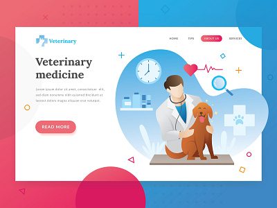 Veterinarian Landing Page cat character clinic cute doctor dog doggy header homepage illustration landing page man pet care pets veterinarian veterinary