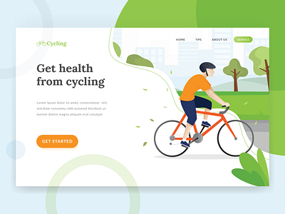 Cycling Landing Page activity bicycle bike character cycling design exercise header healthy homepage illustration landing page outdoor people