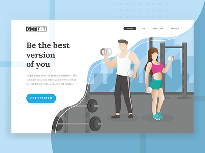Fitness Landing Page activity character couple design exercise fit fitness header homepage illustration landing page people training workout