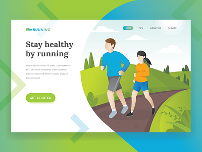Running Landing Page activity character couple design header healthy homepage illustration jogging landing page outdoor people run runner running