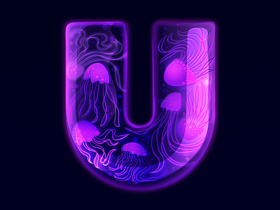 36 Days of Type - U 36days u 36daysoftype graphicdesign handlettering illustratedtype jellyfish lettering neon type typography ultraviolet