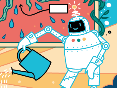 Friendly robot android cartoon children comic cute fun happy illustration kids robot science textbook
