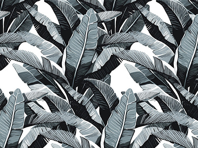 Banana Leaves B&W Print Design design fabric illustration minimal patternbank patterns print surfacedesign textile tropical