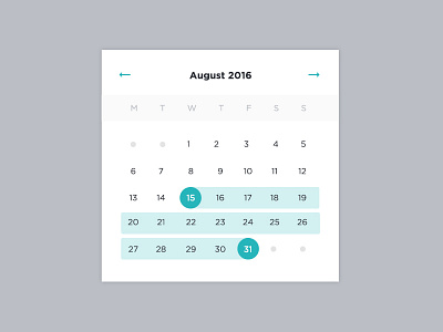 Clean Calendar Widget UI book cal calendar dates month popup select teal times ui ux widget