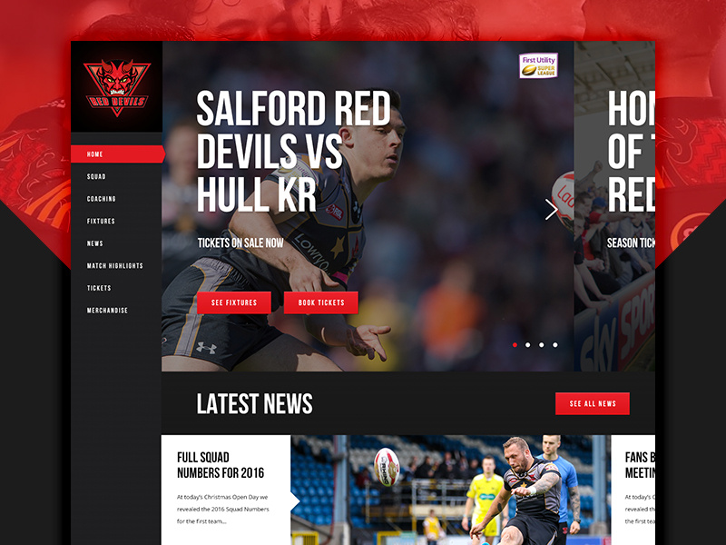 Salford Red Devils - E3creative home nav left website platform sport league rugby devils red salford