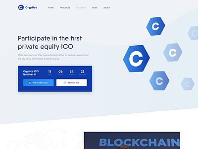 Cryptico concept. Startup cryptocurrency landing page ui website