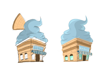 Ice Cream Building building concept drawing flat ice cream illustration vector