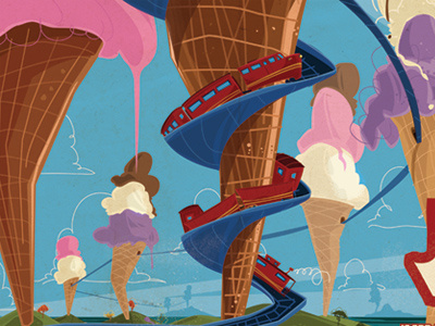 Ice Cream Island cherry chocolate cone green ice cream island popcicle red train water