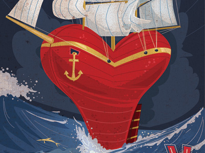 Ship Of Hearts hearts ocean red sailing ship waves