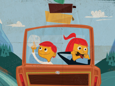 Kids in the car advertising car create faces kids station wagon travel trip