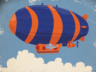 Zeppelin airship app blimp blue elephant flight illustrator orange sky zeppelin